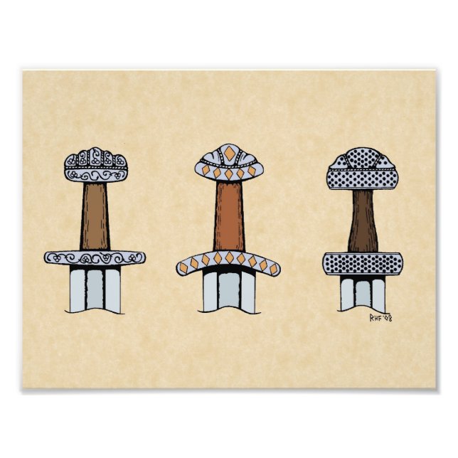 Tre Viking Sword Hilts Fototryck (Framsidan)