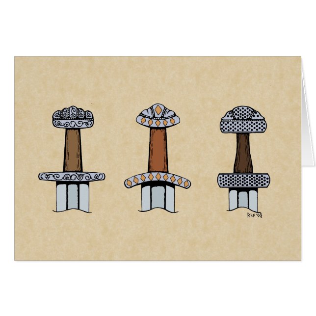 Tre Viking Sword Hilts Greeting Card Hälsningskort (Framsidan Horizontal)