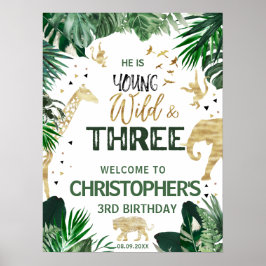 Tre Vilder Jungle barns födelsedag Party välkommen Poster