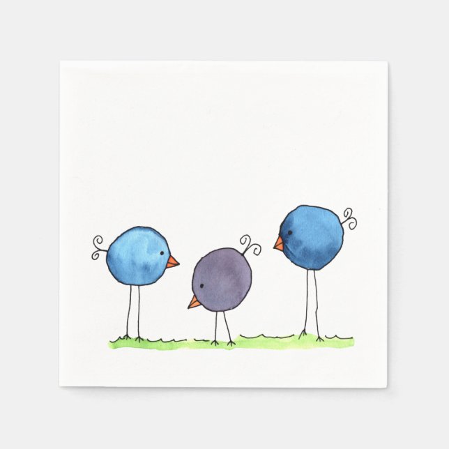 Tre vimpiska vattenfärgsfåglar pappersservett (Framsidan)