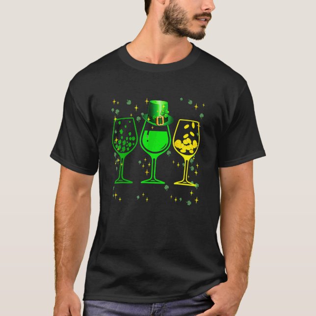 Tre Vin-glasögon C Shamrock St Patrick Day Iris T Shirt (Framsida)