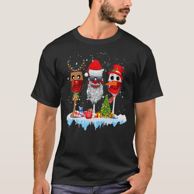 Tre Vin-glasögon Santa Hat-julklappen Vin T Shirt (Framsida)