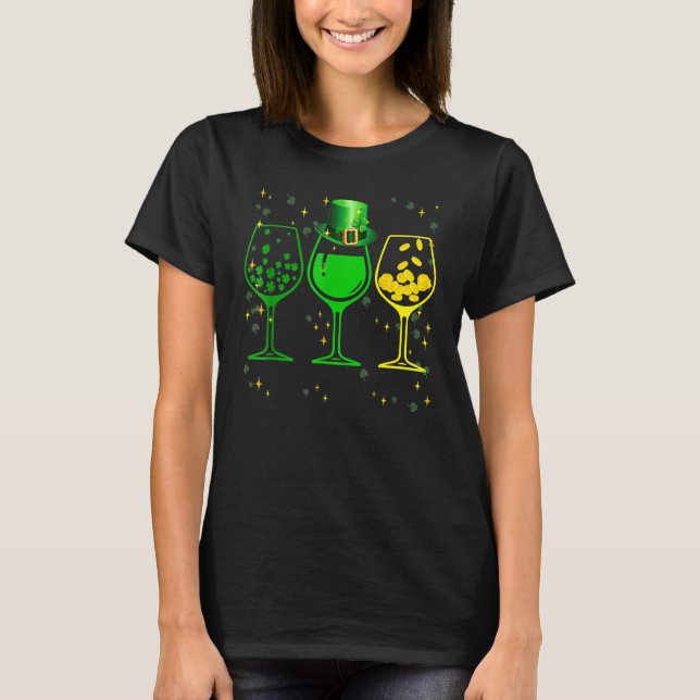 Tre Vin Glass C Shamrock St Patrick Day Irish T Shirt (Framsida)