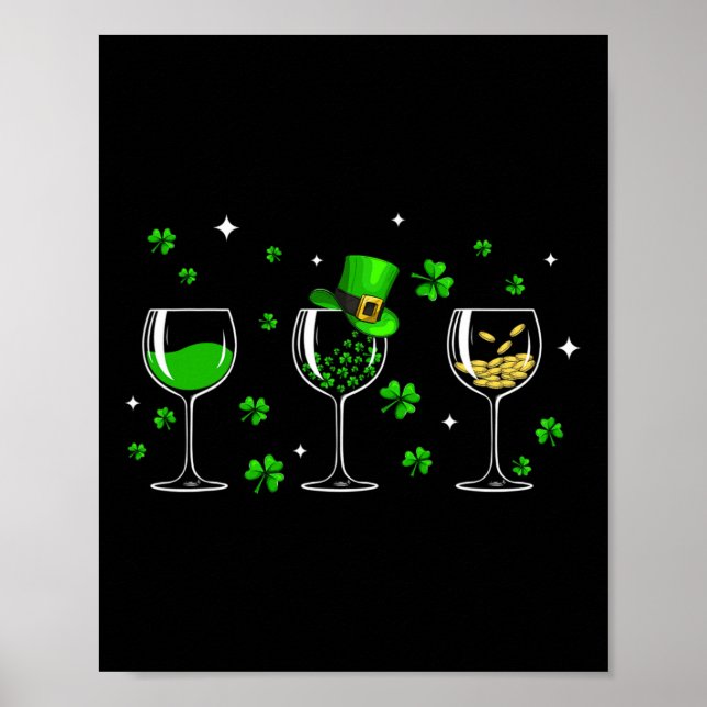 Tre Vin Gles Klöver Shamrock St Patrick Day Iri Poster (Framsidan)