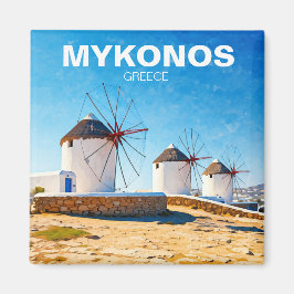 Tre vindkraftverk i Mykonos Greece Cyclades Travel Magnet