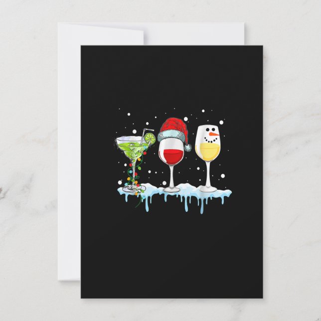 Tre vinglas julgran snömannen tomteluva jul inbjudningar (Framsida)