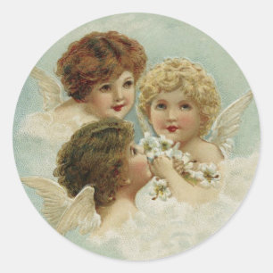 Tre Vintagar Angel Cherubs Runt Klistermärke