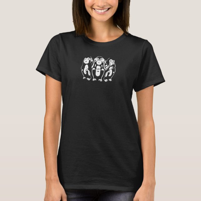 Tre visa apor Tala Höra  Se T Shirt (Framsida)