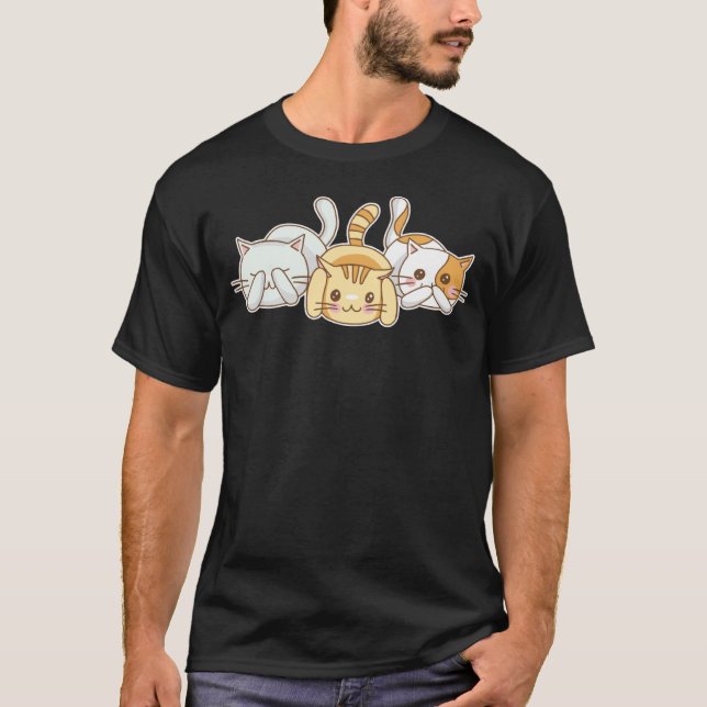 Tre visa katter söta ser inget ont hör inget ont t shirt (Framsida)