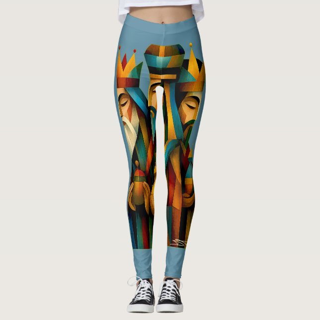 Tre vise män Abstrakt julscen konst Leggings (Framsida)