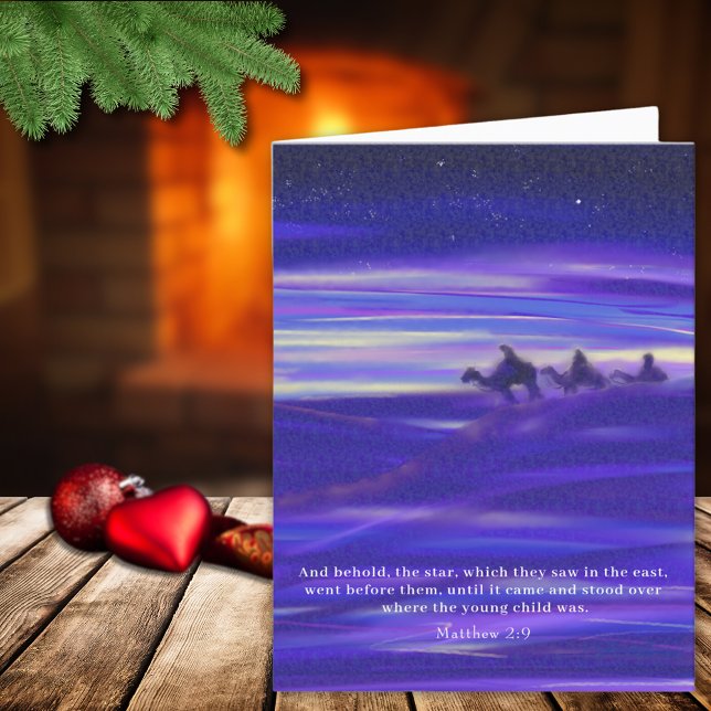 Tre vise män akvarell kristen religiös helgkort (Three wise men Christmas modern art with bible quote christian religious holiday greetings card)