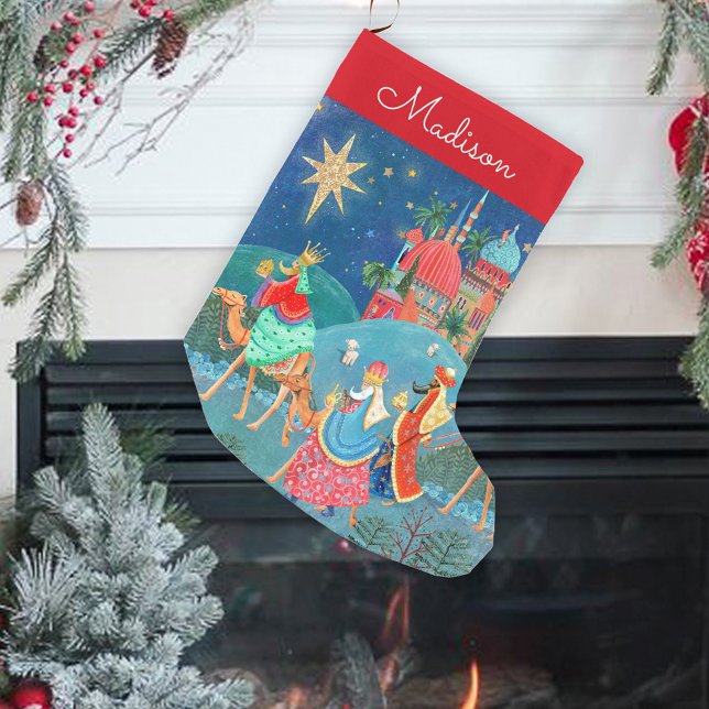 Tre vise män Kings högtid jul Liten Julstrumpa (Three wise men Kings holiday Christmas Small Christmas Stocking)