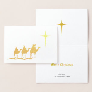 Tre vise män med julstjärna guld folierat kort