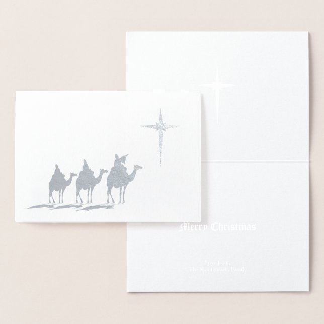 Tre vise män med julstjärna Silver Folierat Kort (Display)