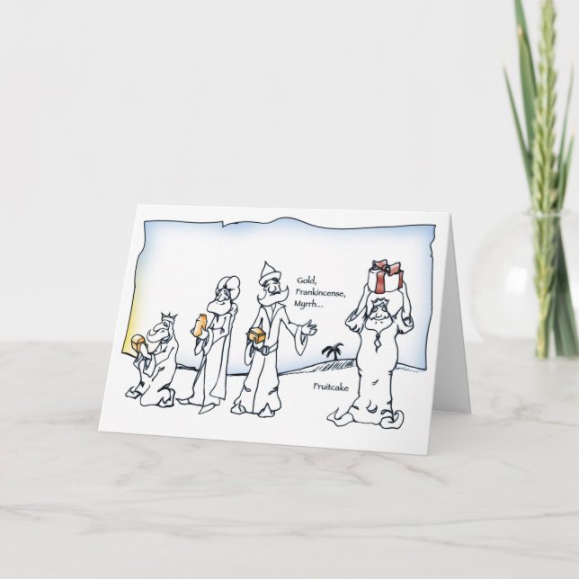 Tre vise män och ett fruktkakskort helgkort (Framsida)