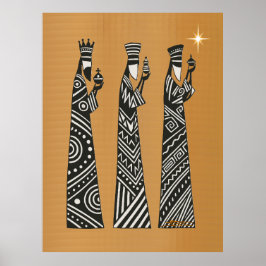 Tre vise män Svart & Vit Jul Nativity Poster