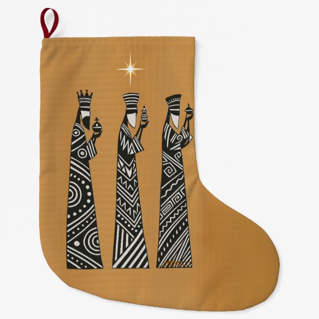 Tre vise män Svart & Vit jul Nativity Stor Julstrumpa (Framsidan)