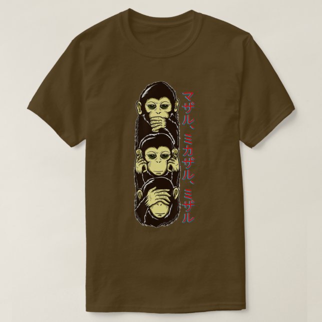 Tre vita apor Se Hear tala om Evil3 coola Mo T Shirt (Design framsida)