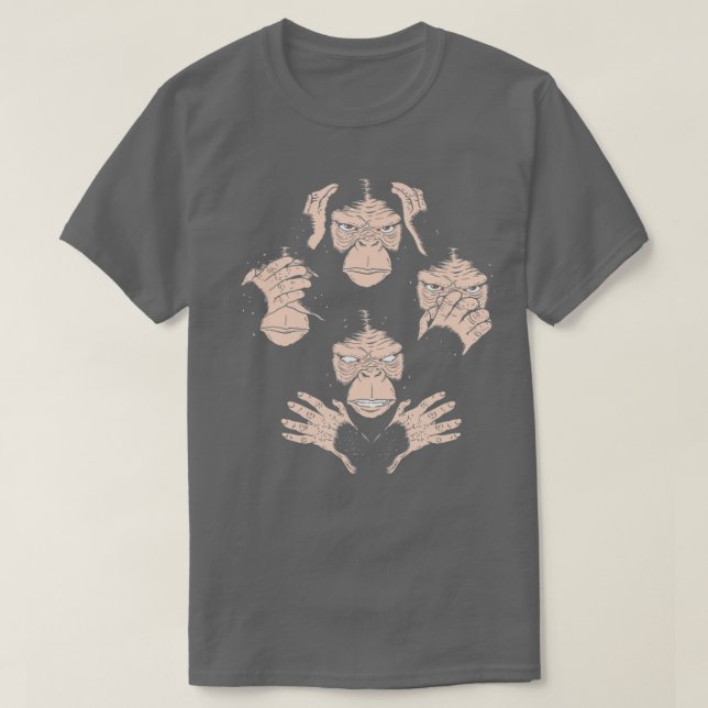 Tre vita apor ser hörselspråk som ingen elak Ape A T Shirt (Design framsida)