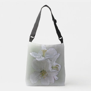 tre vita blommor axelväska
