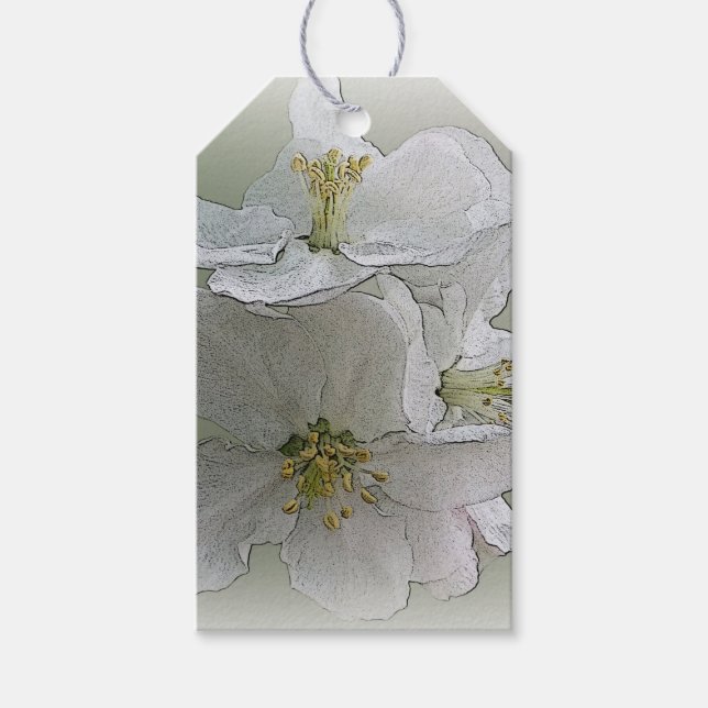 tre vita blommor presentetikett (Framsidan)