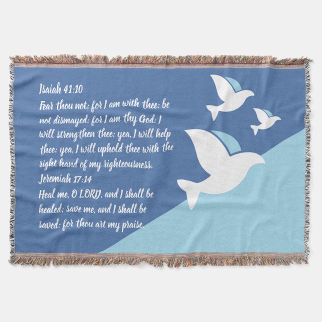 Tre vita Doves Christian Healing Prayer Shawl Filt (Framsidan)