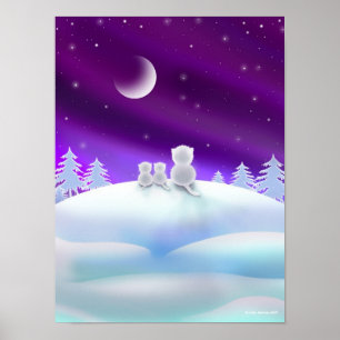 Tre vita katter vid Snö Backe Poster