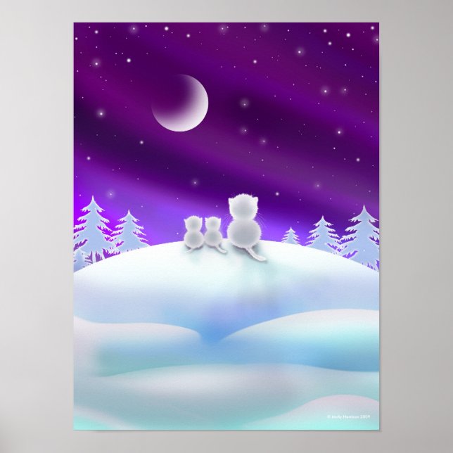 Tre vita katter vid Snö Backe Poster (Framsidan)