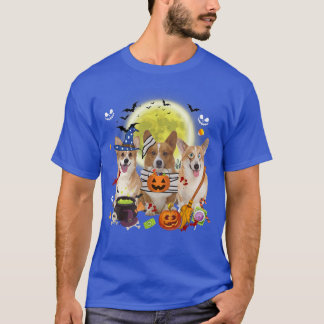 Tre Welsh Corgi Hundar Witch Scary Mummy Halloween T Shirt