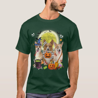 Tre Welsh Corgi Hundar Witch Scary Mummy Halloween T Shirt