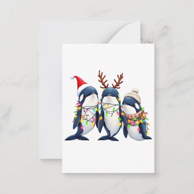 Tre Whales Wearing jul Santa Hat Anteckningskort (Framsida)