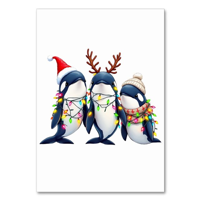 Tre Whales Wearing jul Santa Hat Bordsnummer (Framsidan)