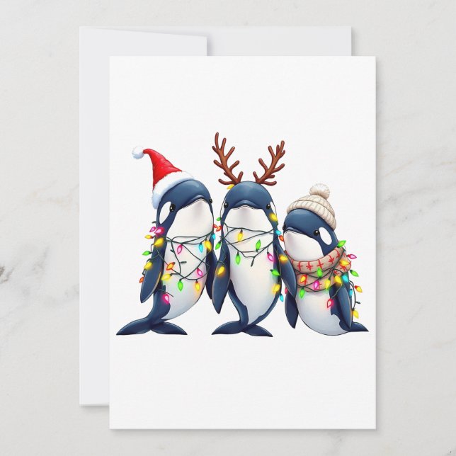 Tre Whales Wearing jul Santa Hat Inbjudningar (Framsida)