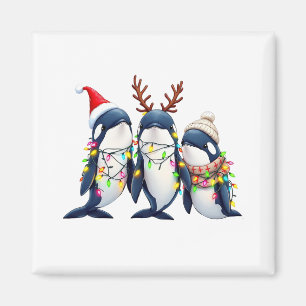 Tre Whales Wearing jul Santa Hat Magnet