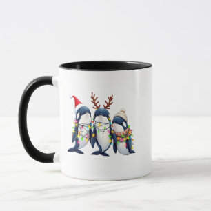 Tre Whales Wearing jul Santa Hat Mugg