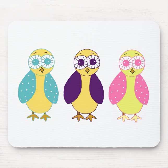 Tre Whimsical Ugglor Musmatta (Framsidan)