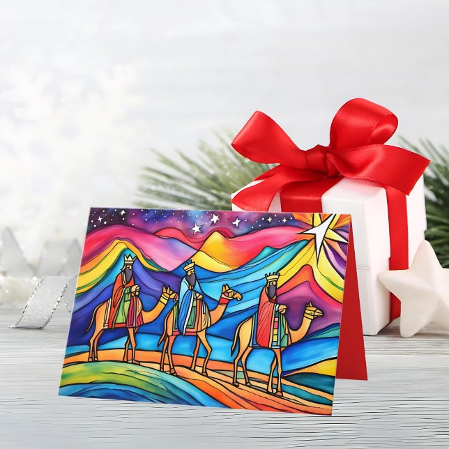 Tre Wise Manar färgade jul Helgkort (This colorful greeting card with its stained-glass effect is contemporary yet traditional. )