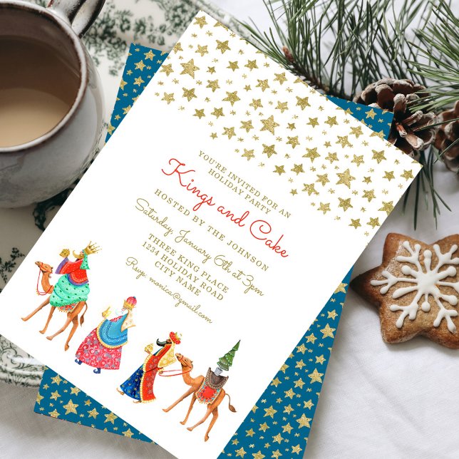 Tre Wise Manar Guld Glitter Stars jul Party Inbjudningar (Three Wise Men Gold Glitter Stars Christmas Party Invitation)