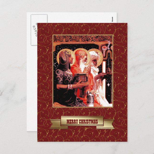 Tre Wise Manar. Jul Helg Vykort (Fram/baksida)