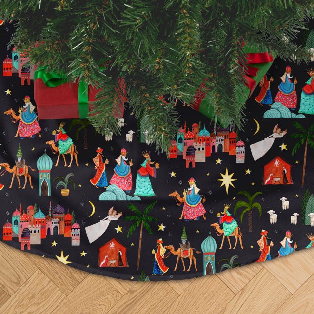 Tre Wise manar-jul Helgdag Julgransmatta Borstad Polyester (Three Wise men Christmas Holiday Brushed Polyester Tree Skirt)