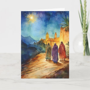 Tre Wise Manar med julstjärnan Watercolor Kort