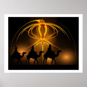 Tre Wise Manar och Advent Star God jul Pos Poster