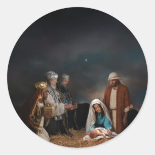 Tre Wise Manar på Nativiteten Runt Klistermärke