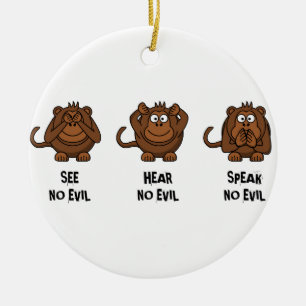 Tre Wise Monkey Julgransprydnad Keramik