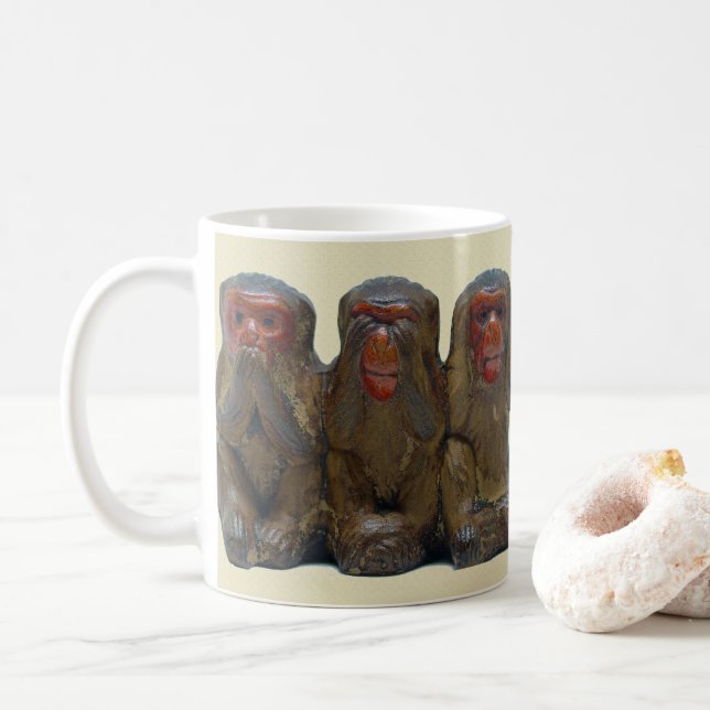 Tre Wise Monkey Kaffemugg (Med munk)