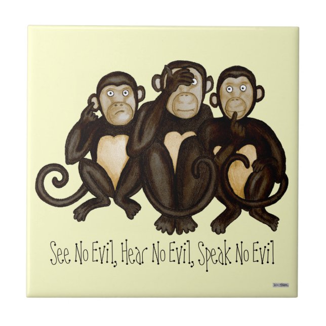 Tre Wise Monkey Kakelplatta (Framsidan)