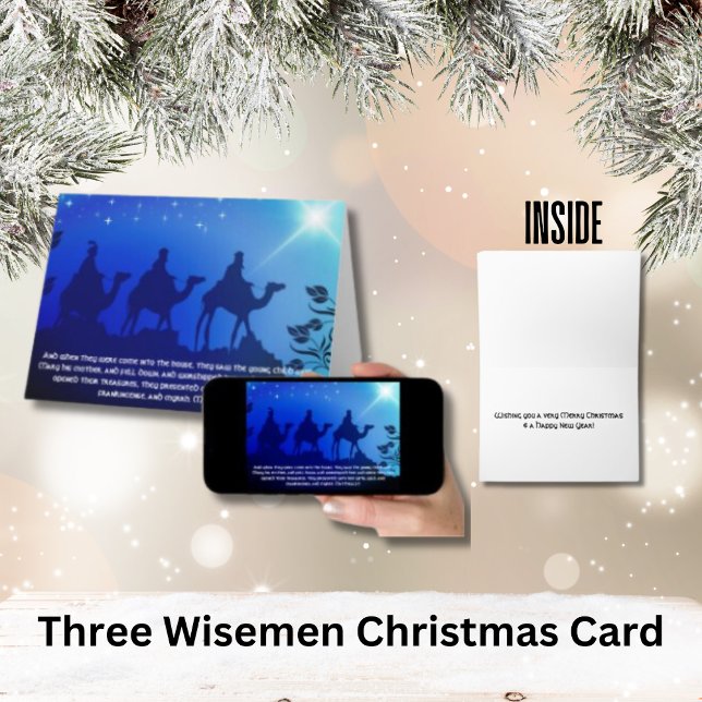 Tre Wisemen Blue Star jul Kort (Christmas Bible Verse | Add Your Message Inside)