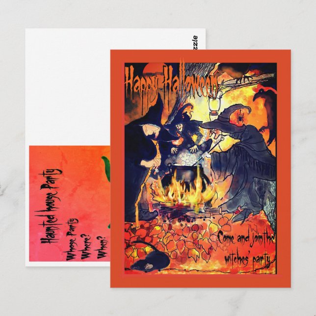 Tre Witches Art Party-inbjudningar Halloween Vykort (Fram/baksida)