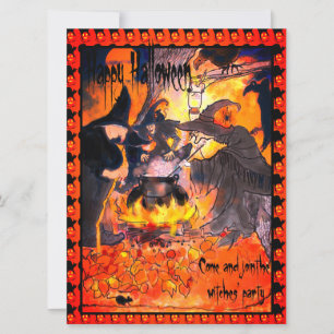 Tre Witches Party Halloween Art Inbjudningar