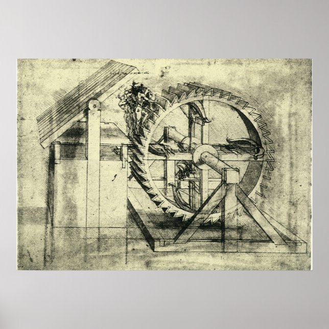 Treadmill Powered Crossbow by Leonardo da Vinci Poster (Framsidan)
